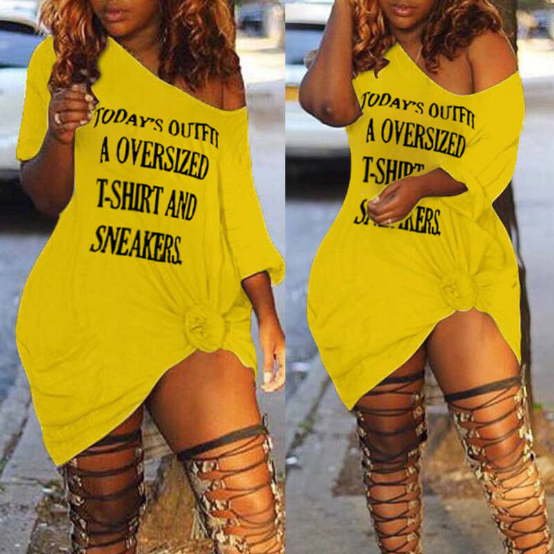 

Lovely Casual Letter Yellow Mini Plus Size Dress