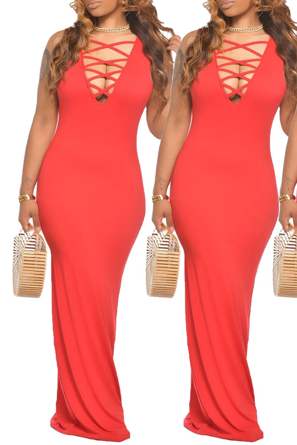 

lovely Sexy Hollow-out Red Maxi Dress
