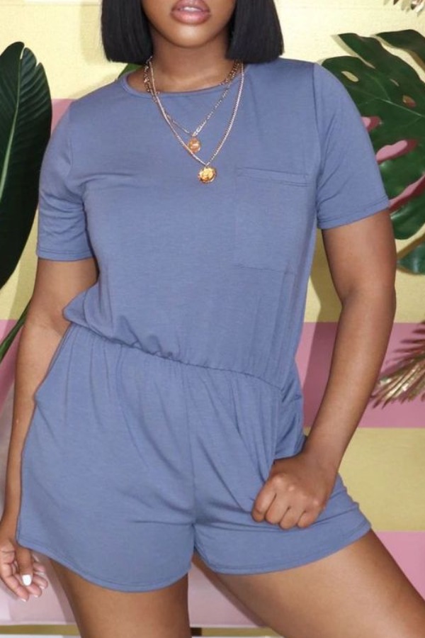 

lovely Leisure O Neck Basic Cyan One-piece Romper