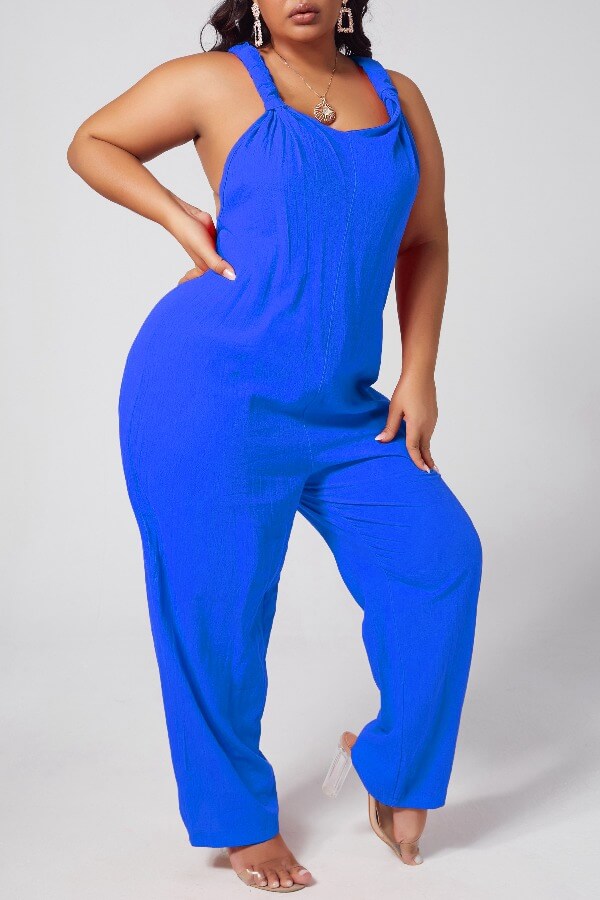 

Lovely Plus Size Leisure Loose Blue One-piece Jumpsuit