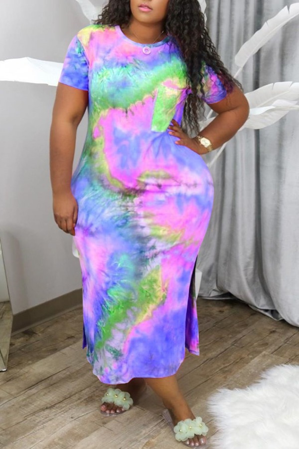 

Lovely Casual Tie-dye Green Ankle Length Plus Size Dress