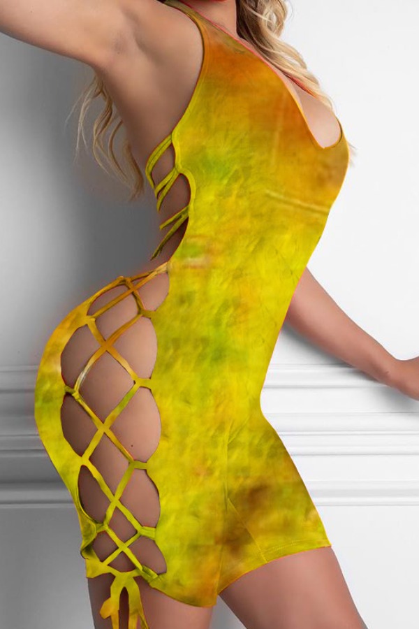 

lovely Sexy Tie-dye Bandage Design Gold One-piece Romper