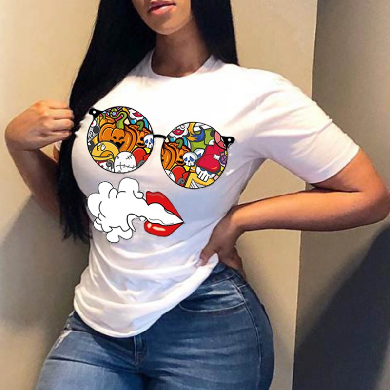 

lovely Leisure O Neck Print White T-shirt