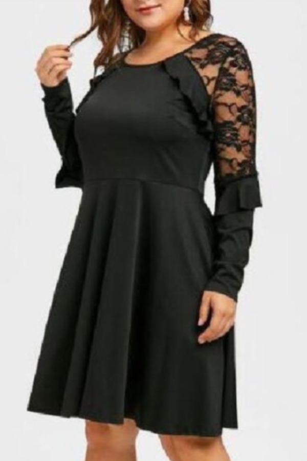 

lovely Leisure O Neck Patchwork Black Knee Length Plus Size Dress