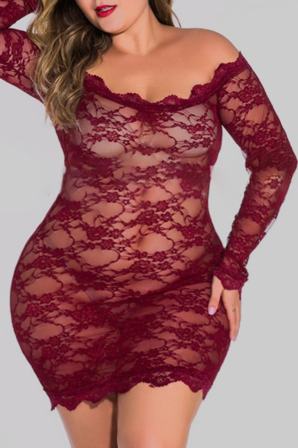 

lovely Sexy See-through Red Plus Size Teddies