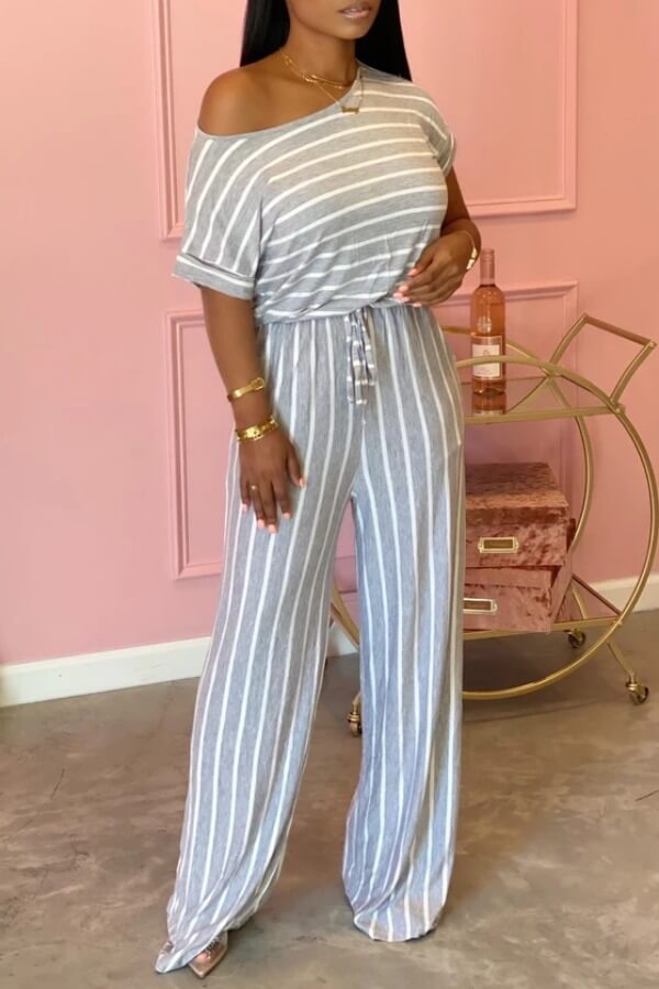 

Lovely Trendy Striped Print Grey One-piece Jumpsuit