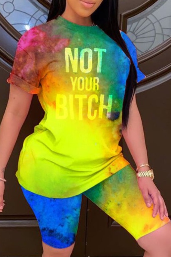 

lovely Stylish Tie-dye Yellow Two-piece Shorts Set