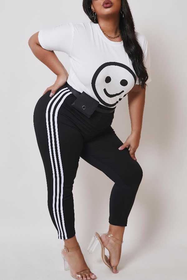 

Lovely Casual Print White Plus Size Two-piece Pants Set