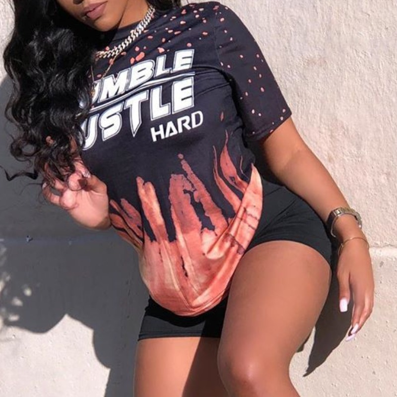

lovely Casual O Neck Letter Print Black Plus Size Two-piece Shorts Set