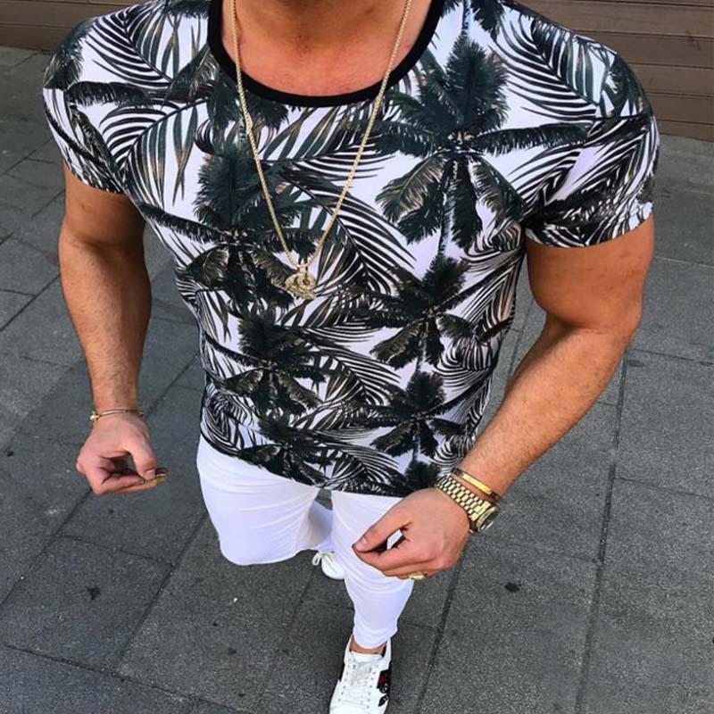 

Men Lovely Trendy O Neck Plants Print Green T-shirt