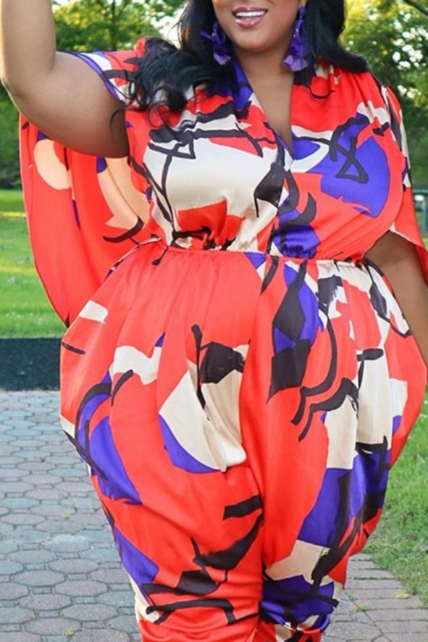 

lovely Trendy Print Red Plus Size One-piece Jumpsuit