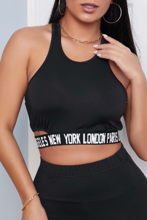 

lovely Sportswear Letter Black Camisole