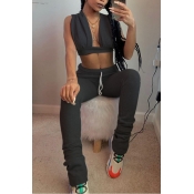 LW SXY Lace-up Black Two-piece Pants Set