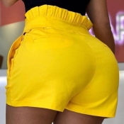 Lovely Casual Lace-up Yellow Plus Size Shorts