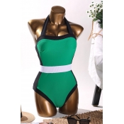 Lovely Patchwork Green One-piece Swimsuit
