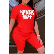 LW Leisure Letter Red Two-piece Shorts Set