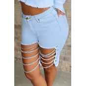 Lovely Trendy Hollow-out Baby Blue Plus Size Short