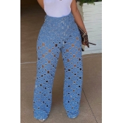 LW Trendy Hollow-out Blue Jeans (No Stretch)
