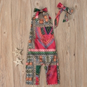 Lovely Bohemian Print Rose Red Gril One-piece Jump