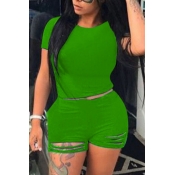 Lovely Trendy Hollow-out Grass Green Plus Size Two