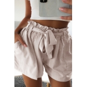 Lovely Casual Lace-up Apricot Plus Size Shorts