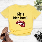 Lovely Casual Lip Print Yellow T-shirt