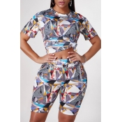 LW Casual Print Multicolor Two-piece Shorts Set