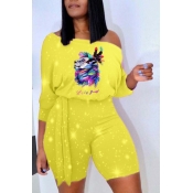 Lovely Leisure Print Yellow Two-piece Shorts Set