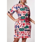 Lovely Leisure Letter Print Pink Knee Length Dress