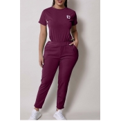 Lovely Sportswear Patchwork Wine Red Two-piece Pan