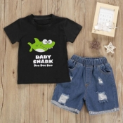 Lovely Casual Print Black Boy Two-piece Shorts Set
