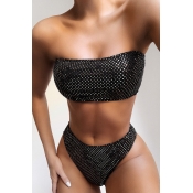 Lovely Sequined Black Two-piece Swimsuit