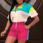 Lovely Sportswear Color-lump Patchwork Pink One-pi