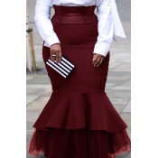 Lovely Trendy Patchwork Wine Red Plus Size Skirt