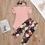 Lovely Stylish Print Pink Girl Two-piece Pants Set