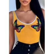 Lovely Casual Butterfly Yellow Camisole