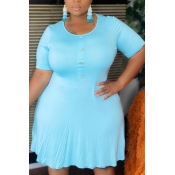 Lovely Casual Fold Design Baby Blue Mini Plus Size