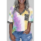 Lovely Leisure O Neck Patchwork Yellow Plus Size T
