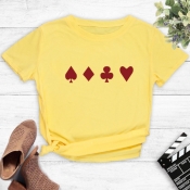Lovely Leisure O Neck Print Yellow T-shirt