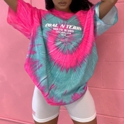 lovely Leisure O Neck Tie-dye Pink T-shirt