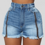 lovely Trendy Zipper Design Blue Shorts
