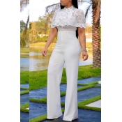 lovely Trendy Lace Patchwork White One-piece Jumps