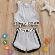 lovely Sportswear Letter Patchwork Grey Girl Two-p