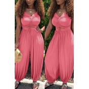 lovely Leisure Hollow-out Pink One-piece Jumpsuit