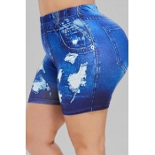 Lovely Trendy Broken Holes Blue Plus Size Shorts
