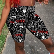 lovely Stylish Letter Print Black Shorts
