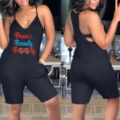 lovely Leisure Letter Print Black One-piece Romper