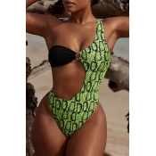 Lovely Print Green One-piece Swimsuit