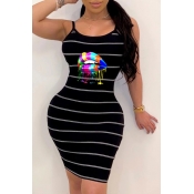 lovely Leisure Lip Print Black Mini Dress