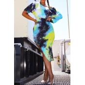 lovely Casual Tie-dye Blue Two-piece Skirt Set
